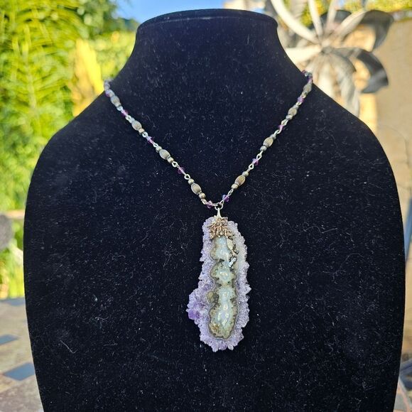 Vintage Amethyst Druzy Beaded Necklace - Picture 1 of 5